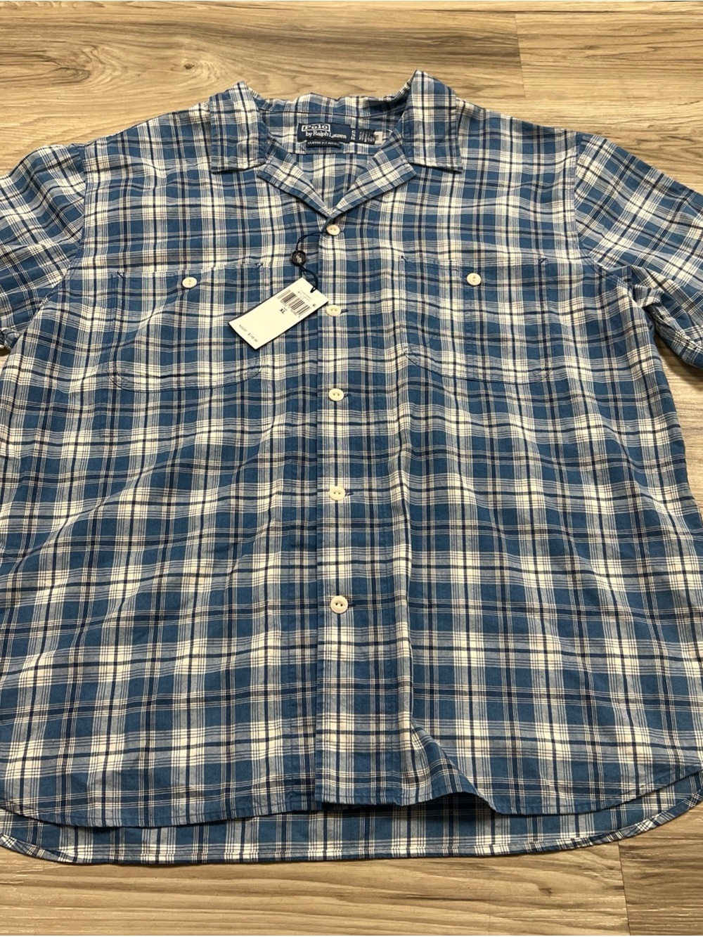 Polo Ralph Lauren Classic Fit Indigo Plaid Short Sleeve Button Up Shirt XL $148